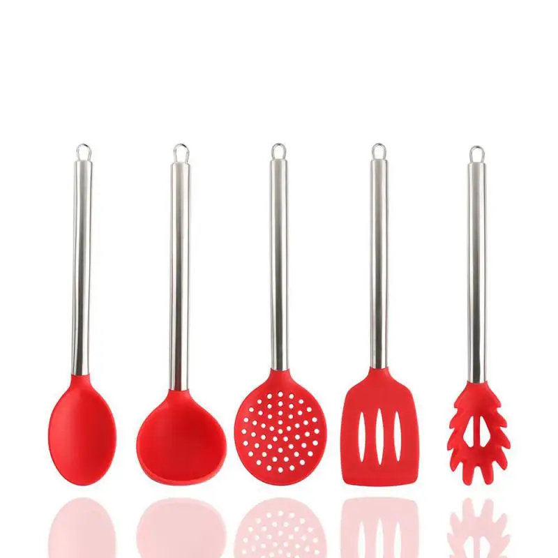 

5 pieces of silicone kitchenware set Food grade silicone tableware high temperature household cooking spatula spoon Kitchen supp