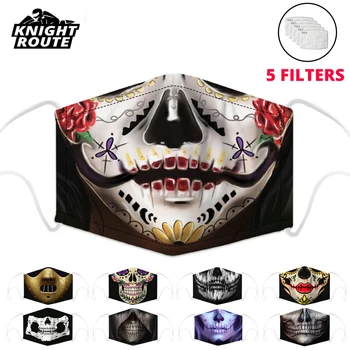 

Motorcycle Face Mask Mouth Skull Balaclava Moto Mask Digital Printing Dust Protective Mask Activated Carbon Filter Caps Reusable