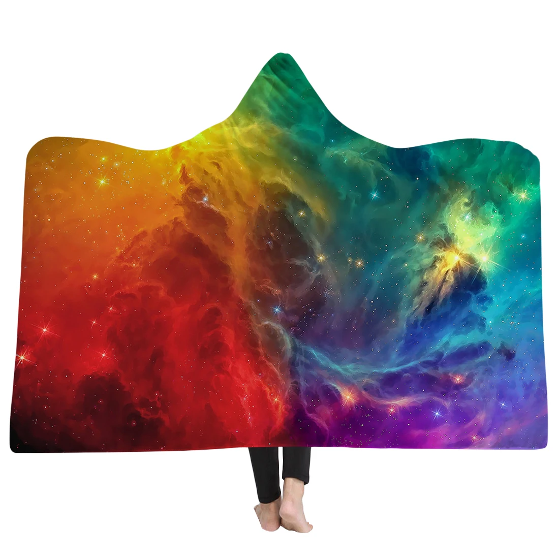 3d Print Winter Warm Sofa School Home Travel Picnic Carrying Wearable Polyester Blanket Hooded Blanket For Adult Starry Wonders