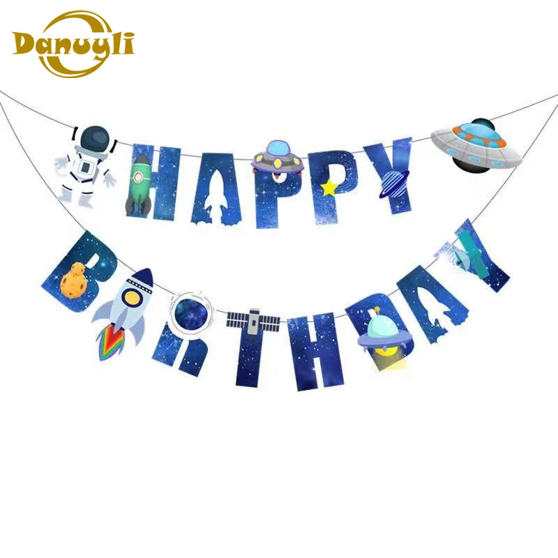 

1 set New Boy Birthday Party Banner Space Shipping Star Rocket Robert Theme Party Garland Hunging Flags Home Room Decor Supply