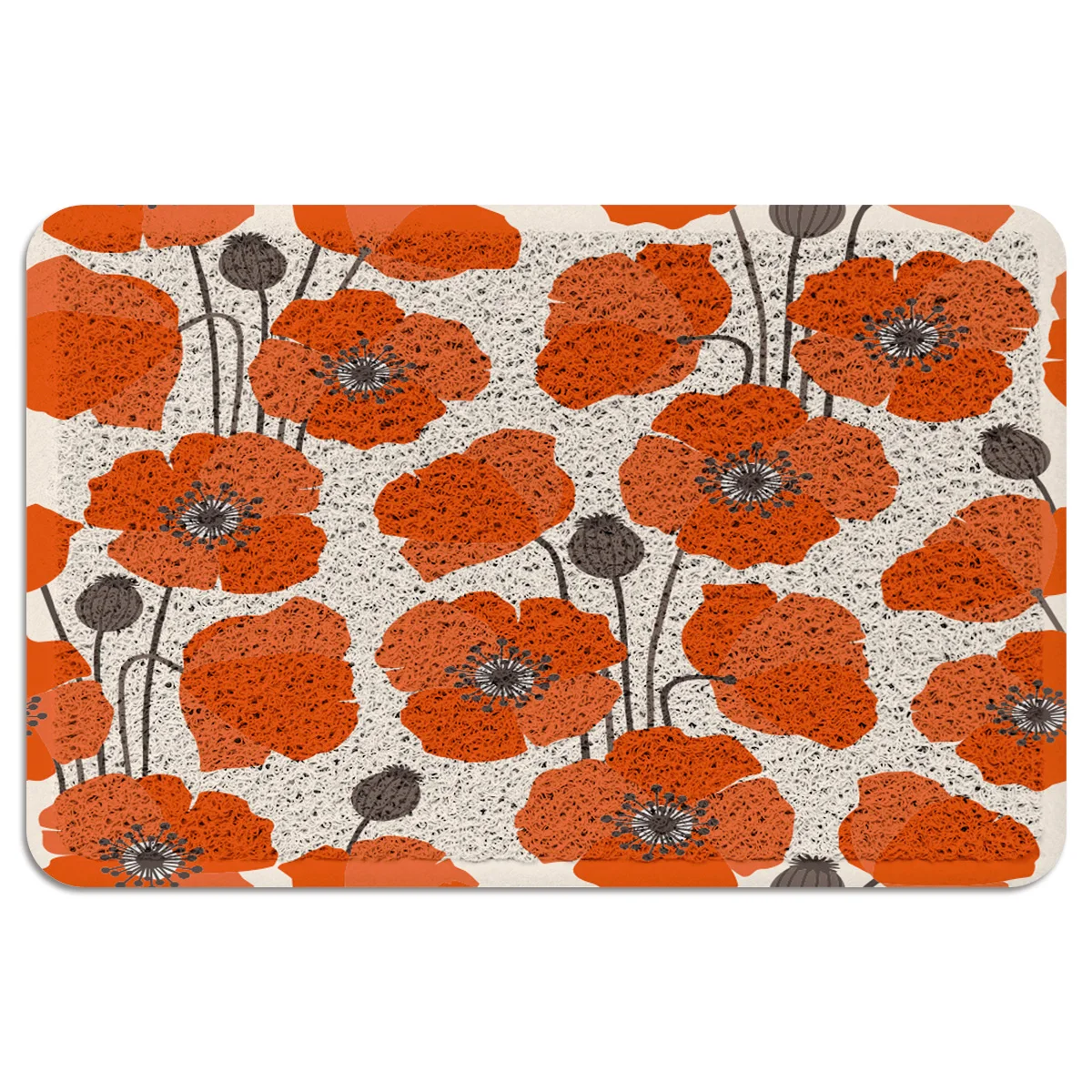 Red Poppy Flower on Black Bathroom Bedroom Floor Shower Mat Rug Non-slip Soft