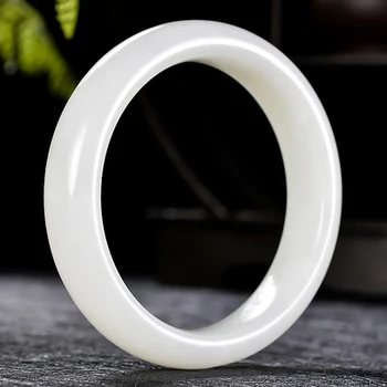 

Zheru Jewelry Natural Hetian Jade White 54-64mm Bracelet Elegant Princess Jewelry Gift for Mom and Girlfriend