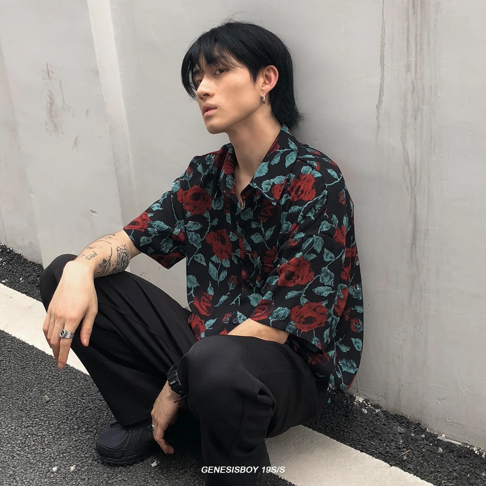 

Универсальная рубашка с коротким рукавом, в стиле ретро, нишевая, в гонконгском стиле, для мужчин и женщин, свободная Повседневная рубашка с цветами