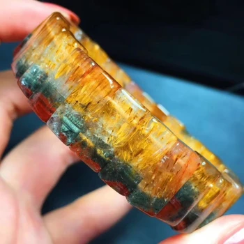 

Natural Cacoxenite Gold Rutilated Quartz Rectangle Beads Bracelet 16x8x5.7mm Auralite 23 Women Men Crystal Certificate AAAAAA