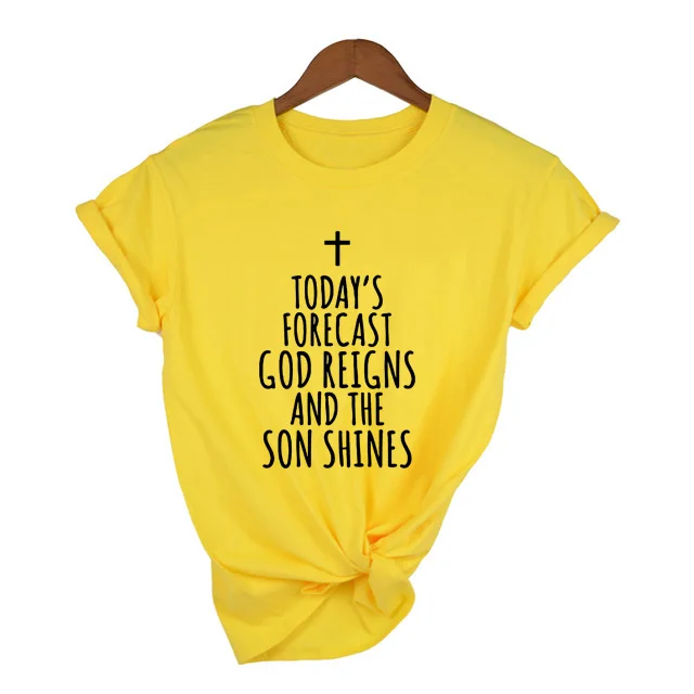 Футболка с надписью «Today's Forecast God Reigns and The Son Shines» футболка с Иисусом, футболка в стиле Харадзюку, уличная одежда, Прямая поставка - Цвет: FU48-FSTYE-
