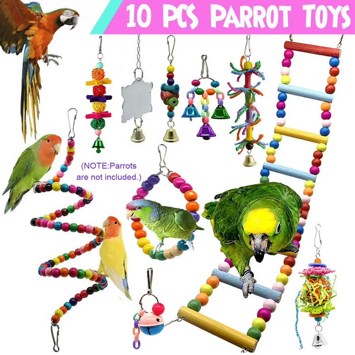 Parrot Bell Toys Birds Chewing Hanging Cage Bite Parakeet Beads Playing Funny 