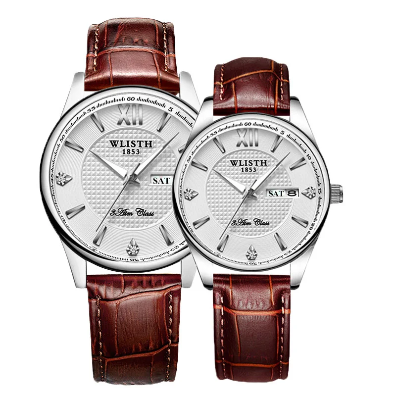 Leather Silver White Wlisth часы для мужчин Высокое качество Топ бренд бизнес часы для мужчин Пара наручные часы для женщин часы двойной календарь часы для влюбленных - Цвет: Leather Silver White