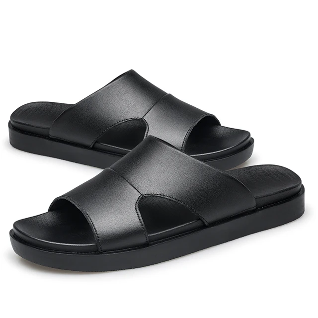 Men's Leather Shoes Slippers | Summer Men's Leather Sandals | Men's Leather  Flip Flops - Men's Slippers - Aliexpress