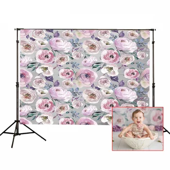 

Rose Flowers Background Watercolor Floral Party Backdrop Photography Banner Baby Portrait Poster Purple Flowers Booth Wallpaper