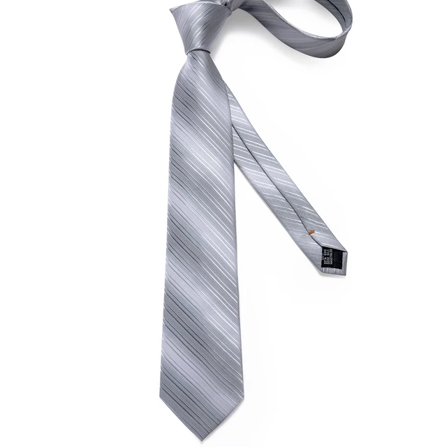 Cravatte di seta Paisley a righe grigie per uomo accessori da sposa cravatta da uomo 8cm tasca quadrata gemelli regalo per uomo DiBanGu 6