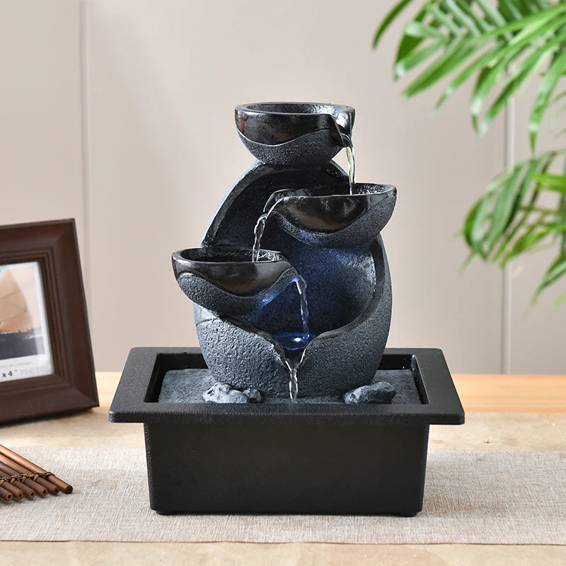4 Levels Table Top Mini Indoor Waterfall Fountain With LED Lighting Waterfall Sounds