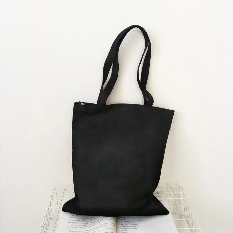 Fashion Solid Color Canvas Bag With Zipper Harajuku Female Tote Shopping Bag College Black White Original Shoulder Bag Daily Use