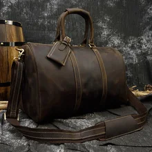 Мужская винтажная Дорожная сумка из кожи Crazy Horse, большая сумка из натуральной кожи для выходных, сумка на молнии из коровьей кожи, дорожная сумка, ручная сумка для багажа