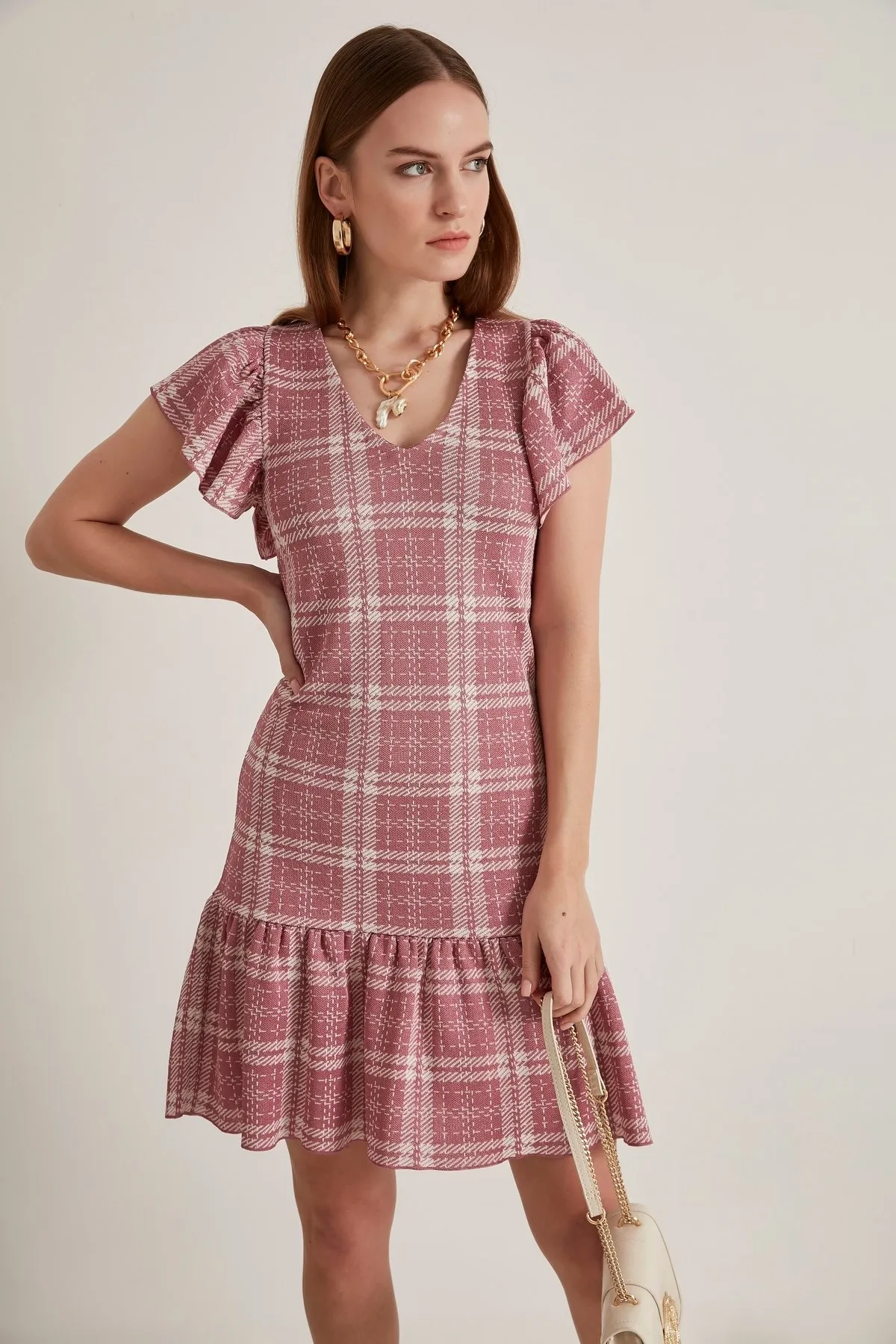 

Plaid Pattern Knitwear Dress