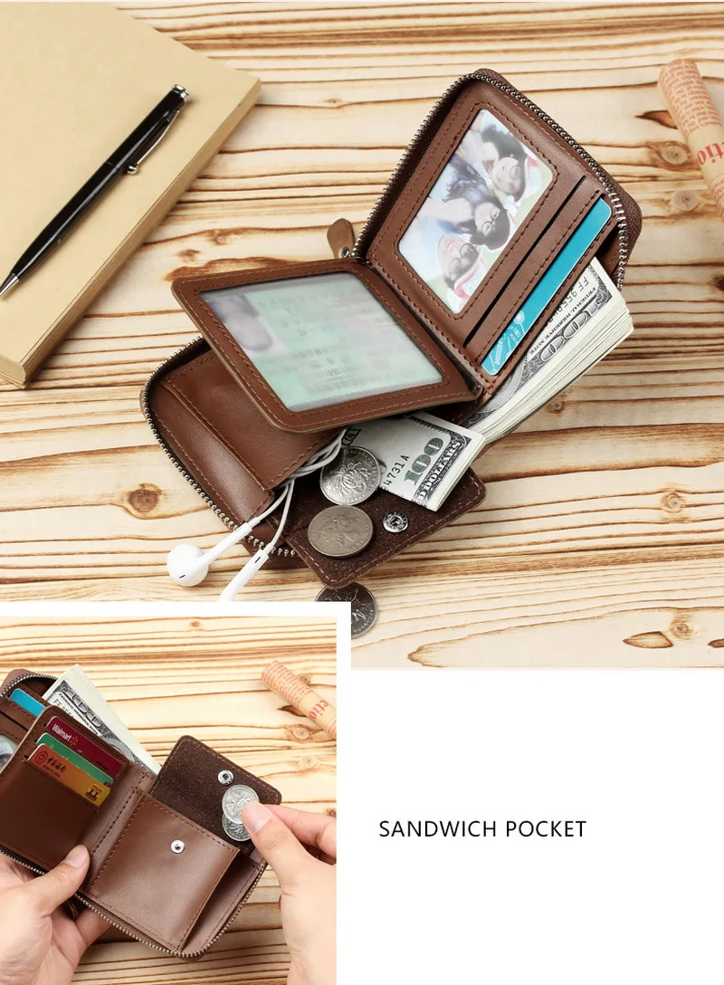 Vintage Zipper Wallet Men PU Leather Clutch Change Purse Bank Credit ID Card Holders Coin Pouch Pocket Case Cover Bag XB480