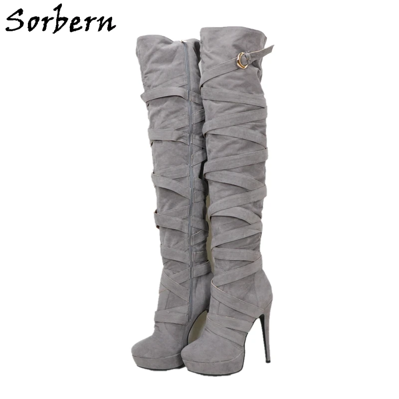 Sorbern Botas de tacón alto hasta la rodilla para Mujer, botines de  plataforma de lujo, color gris, 2019|Botas sobre la rodilla| - AliExpress