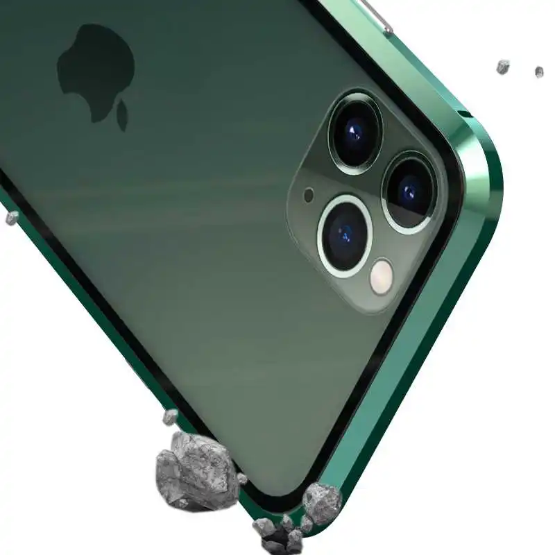 Чехол для iPhone 11 Pro Max, металлическая рамка, закаленное стекло, Магнитный чехол, модный защитный чехол, роскошный алюминиевый сплав