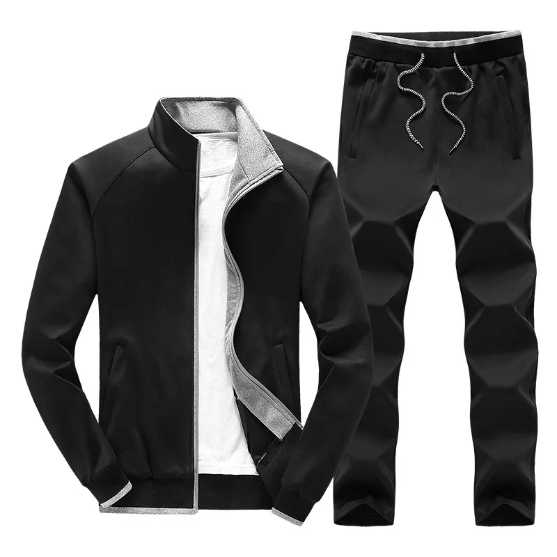 Спортивный костюм большого размера 5XL, мужские комплекты, Осень-зима, толстая спортивная одежда из двух частей, брендовая одежда, мужские куртки на молнии+ штаны - Цвет: A11 Black