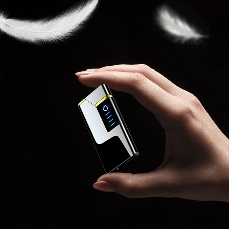 Touch Induction Visual Power Charge Display USB Double Arc Plasma Pulse usb Lighter Metal Windproof Gadgets for Men Lighters