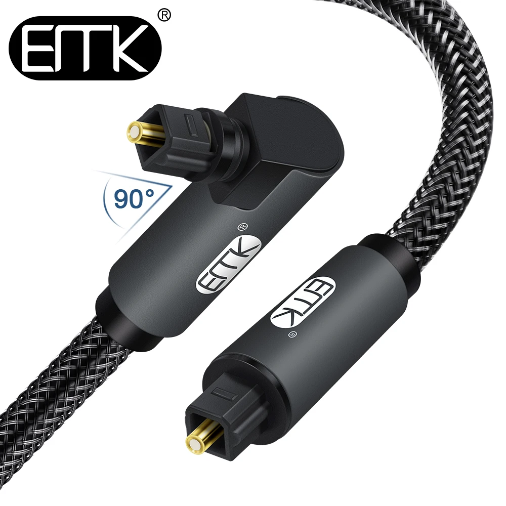 Câble audio optique 90 degrés EMK 1M câble Toslink en nylon tressé pour barre de son Xbox Gris PS4 TV 