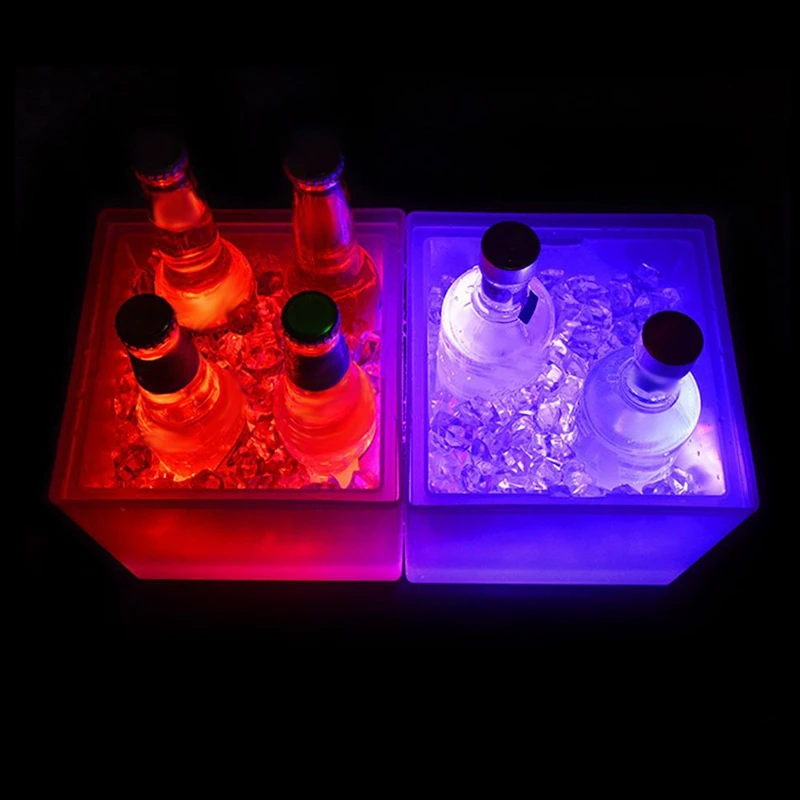 Светодиодный ведро для льда, Двухслойное квадратное ведро для пива, цвет RGB, меняющее цвет, прочное ведро для льда, вина, 3,5 л, для бара