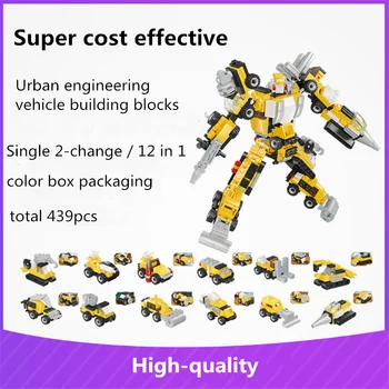 

Engineering Bulldozer Crane Technic Dump Truck 12 in 1 Building Blocks City Construction vehicle car Toy For Children kids gift