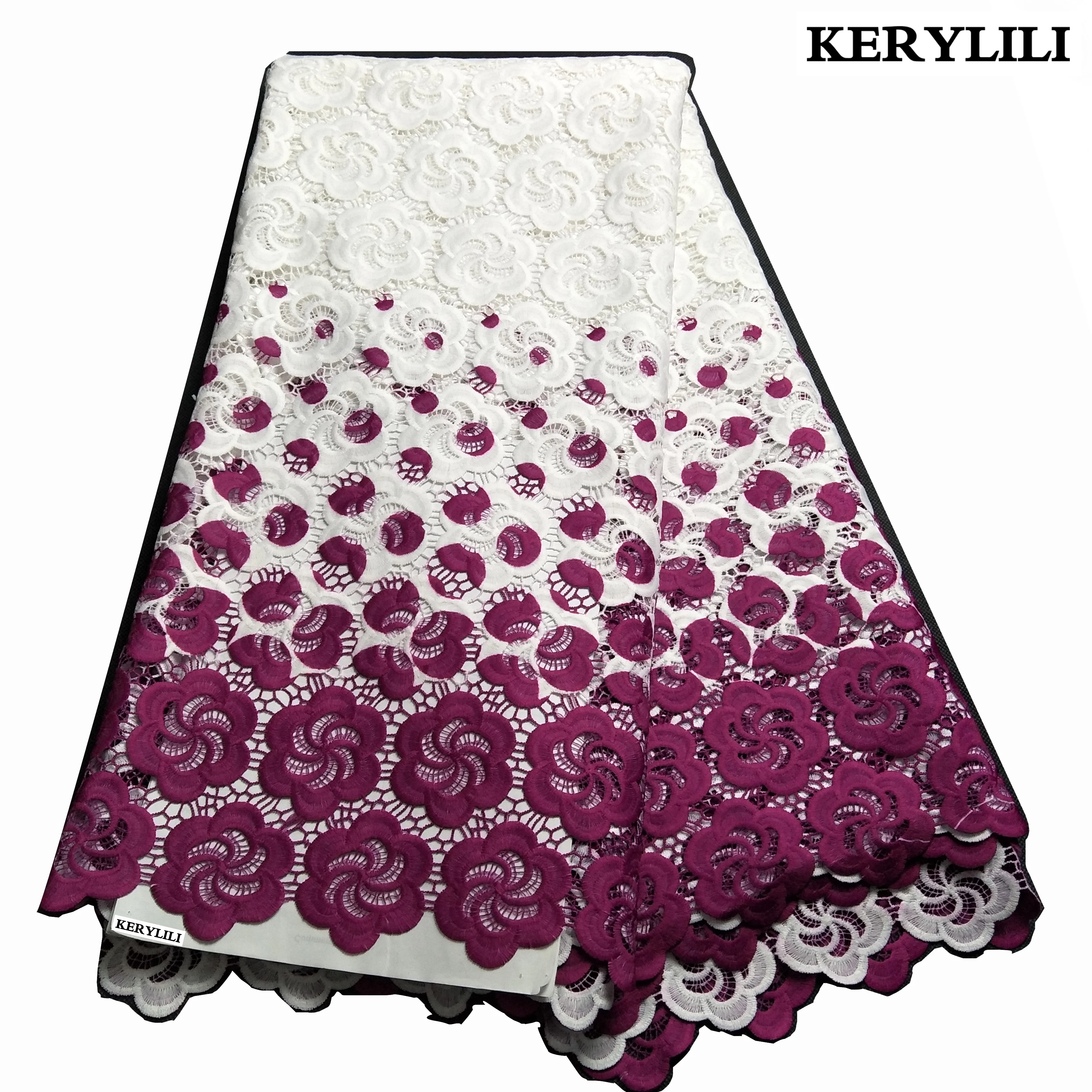5 ярдов белая и фиолетовая кружевная ткань Африканская Свадебная африканская