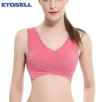 S-4XL נשים סקסי הלבשה תחתונה תחרה מוצק צבע מול צלב צד אבזם אלחוטי לדחוף את לנשימה שינה ספורט חם חזייה