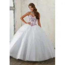 Белый Бальные платья бальное платье Милая Тюль бисером кристаллы дешевые сладкие 16 платьев