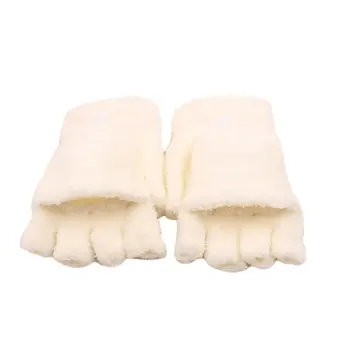 

Womens Winter Warm Coral Fleece Fingerless Flip Cap Gloves Half Mittens Button 2XPC
