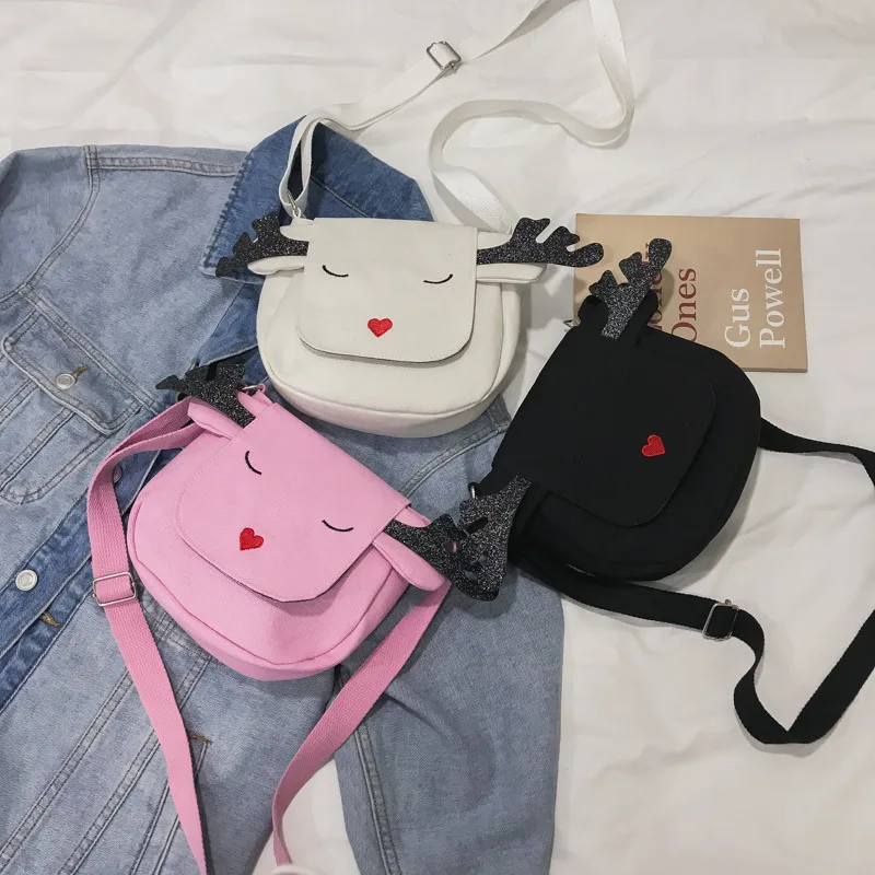 

Cute Elk Purse Japanese-style INS Playful Cute Soft Adorable Students Canvas Crossbody Bag Women's Korean-style Mobile Phone Bag