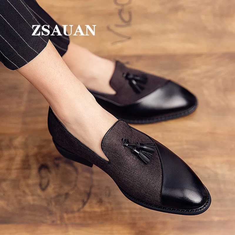 Suit Shoes Italian Blue Semi-Formal Tassel Mens Man ZSAUAN 48 46 47 Hemp PU Graceful