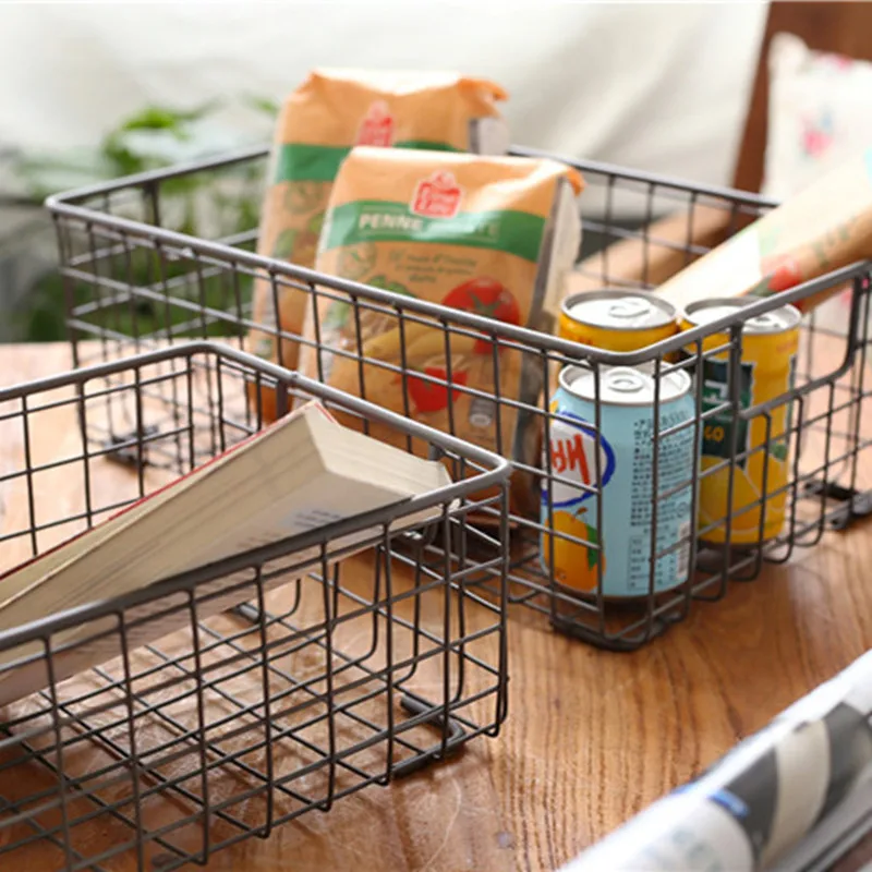 Nordic Metal Storage Baskets Fruit Bread Basket Clothes Cosmetics Storage Basket Bathroom Kitchen Household Storage Organizer