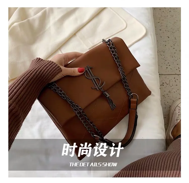 Bolso de hombro de cuero de para mujer, bolso de bandolera con cadena, Bolso grande de diseñador de marca famosa, bolso de