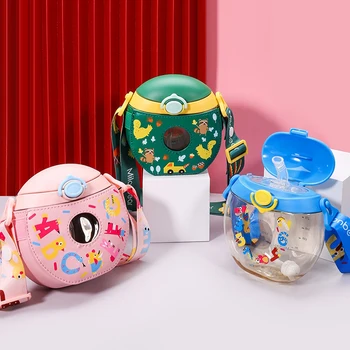 

New Cute Donut Water Bottle With Straw And Strap BPA Free Creative Round Student Kids Kettle Portable Leakproof Drinking Bottles