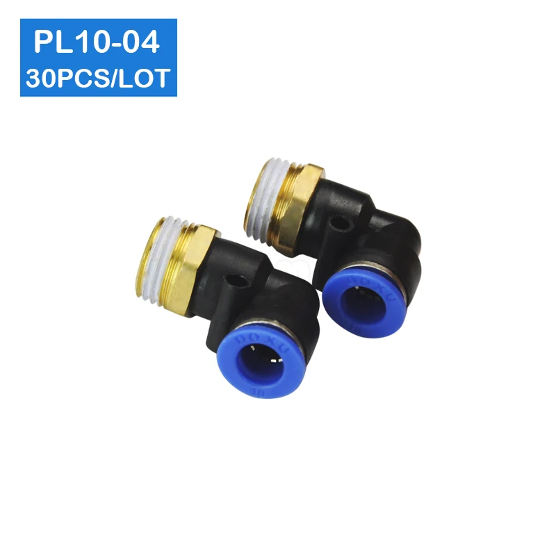 30 Pcs of PL10-04 Free shipping, L Shaped PT 1/2" Male Threaded to 10mm Tubing Pneumatic Quick Fitting