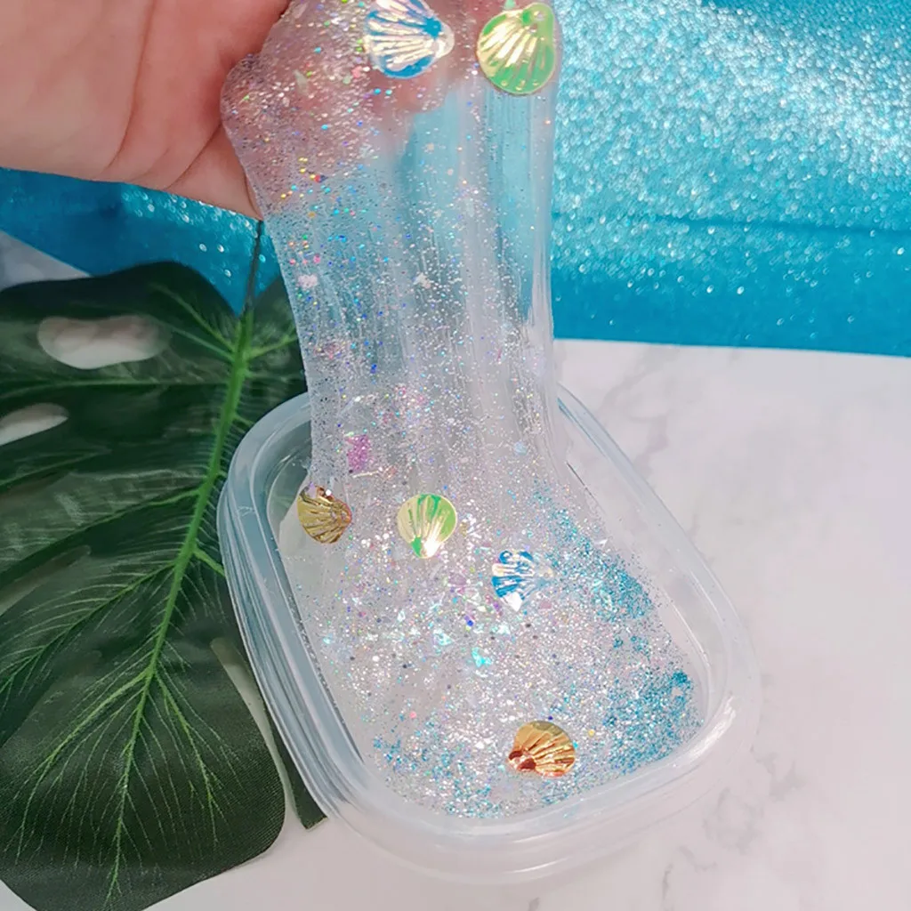 Цветные пушистые слизи игрушки Полимерная глина игрушки DIY яркий цвет хрустальная глина с раковиной аксессуары слизь Детский пластилин игрушка W830 - Цвет: Синий