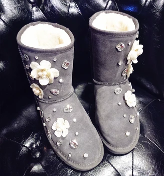 

2020 autumn and winter new handmade cowhide mid-tube flat-bottom high-end customized women's boots snow cotton