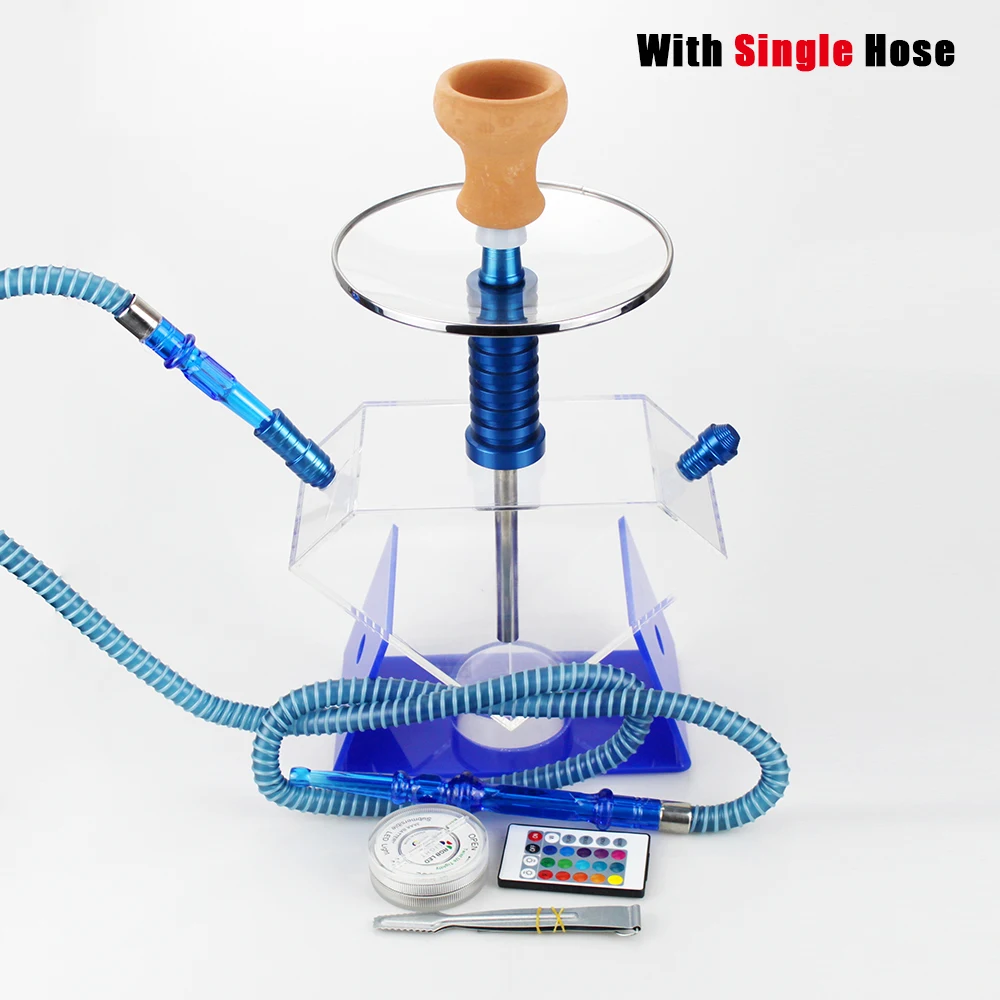 

NEW Transparent Acrylic Hookah Shisha with Double Hose Pipe LED Light Bowl Charcoal Clip BEST Sheesha Narguile Chicha Shisha Set