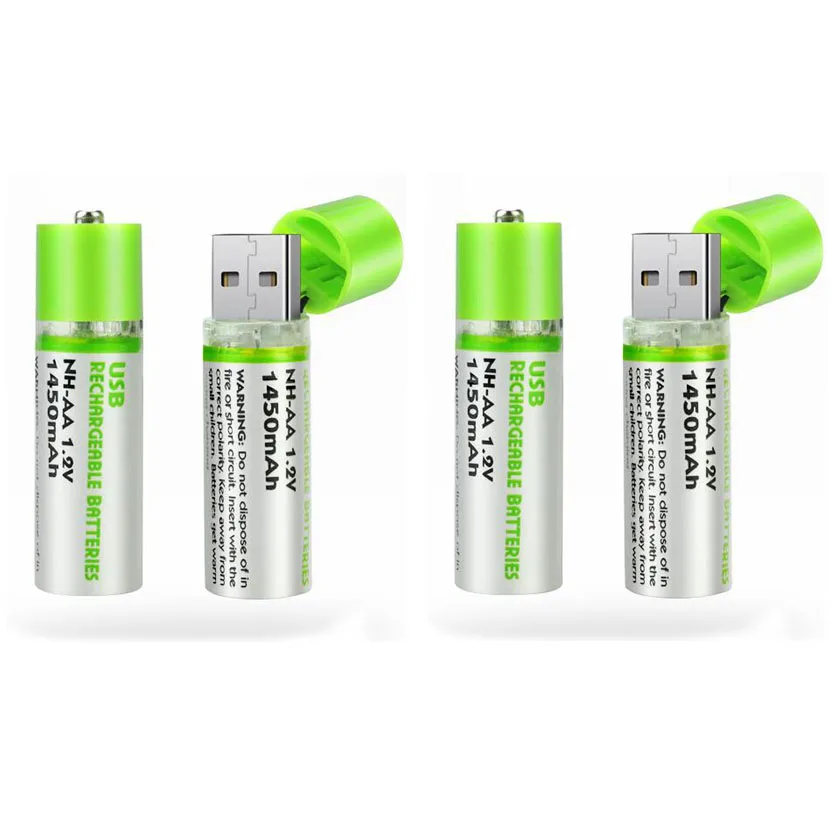 4 шт 1,2 V AA Ni-MH аккумулятор 1450mAh Премиум USB перезаряжаемые батареи светодиодный индикатор повторного использования экологически чистые батареи