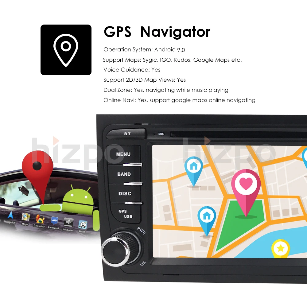 Best Hizpo Android 9.0 Double Din Car DVD GPS Player For Audi A4 S4 B7 Canbus Radio GPS Bluetooth 1080P 4G USB Host Ipod Map TPMS DVR 17