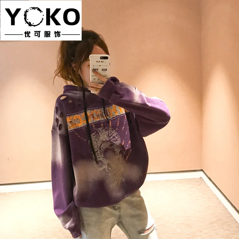 YOKO Новая Женская Весенняя и осенняя Толстовка c капюшоном женская уличная модная одежда с принтом черепа пуловер рубашка тренд ins