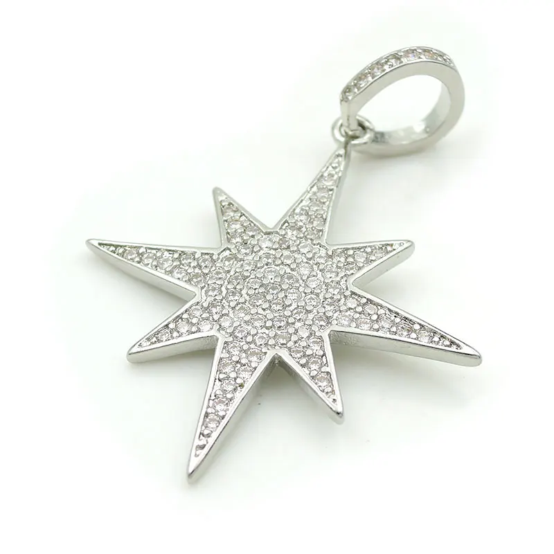 Silver 30*30*3 мм Micro Pave Clear CZ восемь острых украшения в виде звездочек подходят для мужчин или женщин, делая ожерелья ювелирные изделия - Окраска металла: Silver