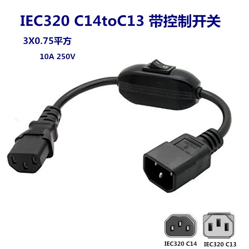 Conector de Entrada Cabo de Alimentação C14 + Cabo Interruptor sobre 30cm Saída C14-c13 Interruptor C13 Iec320 C14 10a