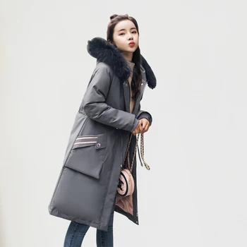 

Fashion 2019 New Winter Women Faux Fur Collar Hooded Down Cotton Loose Long Coat Outwear Female Padded Jacket Parkas Mujer