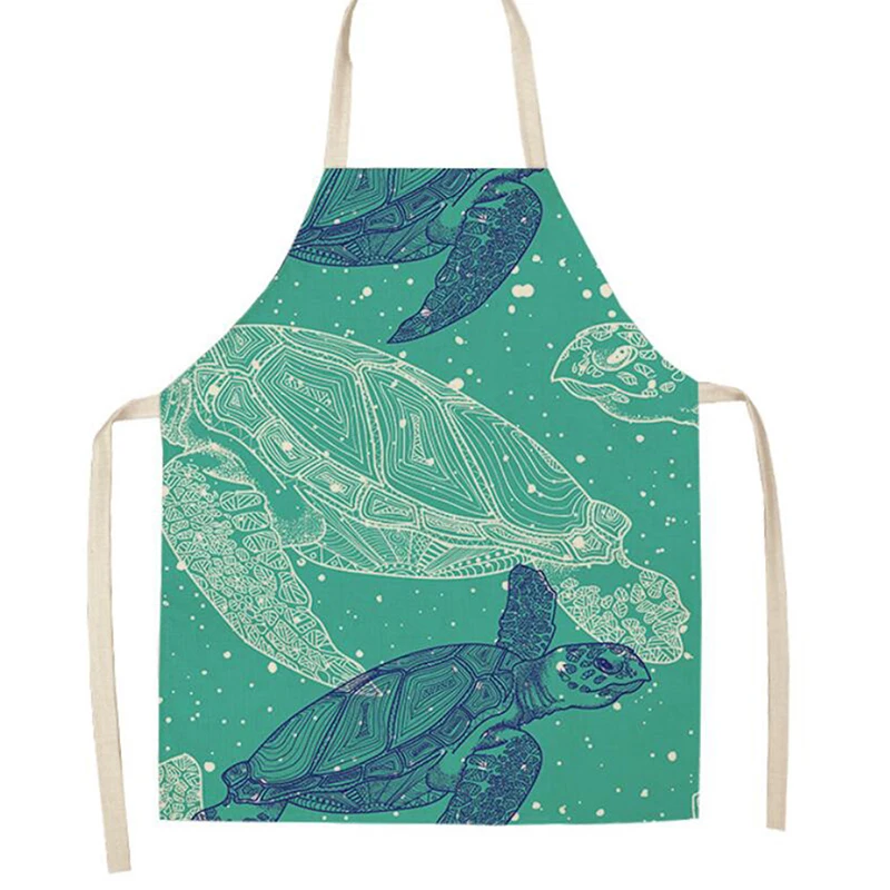 Kitchen Apron Funny Small Turle Printed Sleeveless Cotton Linen Aprons For Men Women Home Cleaning Tools
