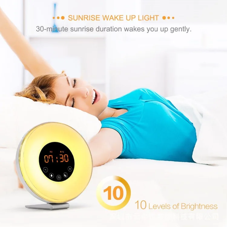 Новинка года; стильное платье Smart будильника Wake-up Light(будильник) светодиодный сенсорный shi zhong Дэн с FM радио моделирование восход солнца и заходу солнца