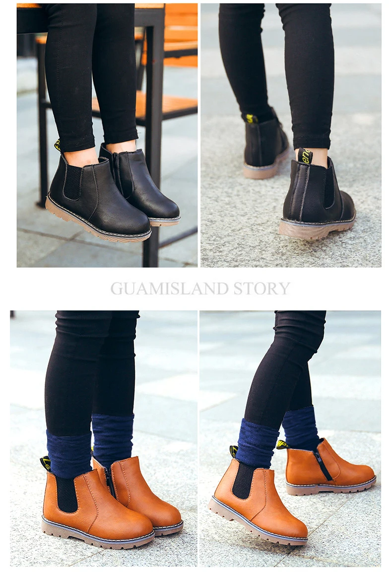 SKOEX Childrens Boots Fur Lined Boys Girls Waterproof Side Zipper Short Ankle Snow Boots Winter Shoes Kids Baby Martin Booties