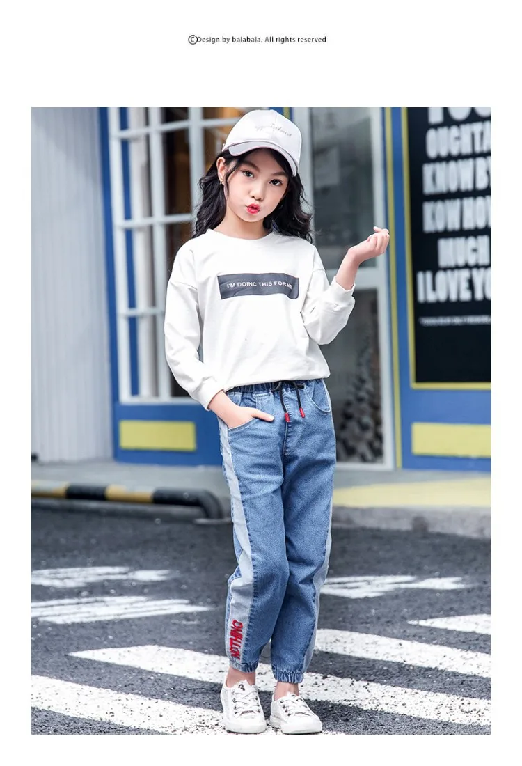 Crawler GIRL'S Pants Big Boy Spring New Style Lettered Embroidery Mixed Colors Jeans GIRL'S Korean-style Casual