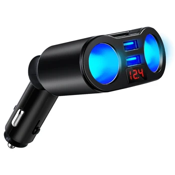 

3 In 1 Car Charger Car Cigarette Lighter Socket Splitter Plug Dual USB Car Charger With Led Display Charger
